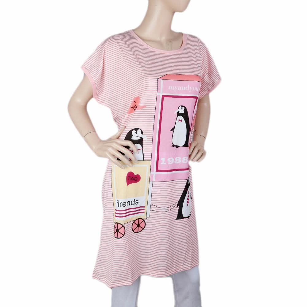 Women's Night Long T Shirt - T Pink, Women, Night Suit, Chase Value, Chase Value
