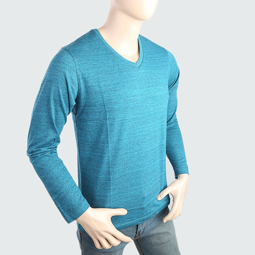 Men's V Neck Full Sleeves T-Shirt - Aqua, Men, T-Shirts And Polos, Chase Value, Chase Value