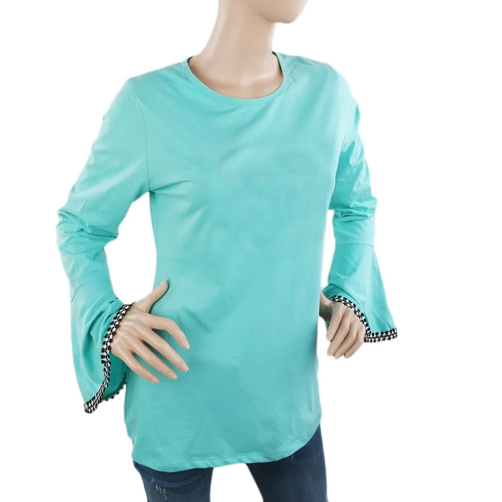 Women's Wide-Sleeve Stone T-Shirt - Cyan, Women, T-Shirts And Tops, Chase Value, Chase Value