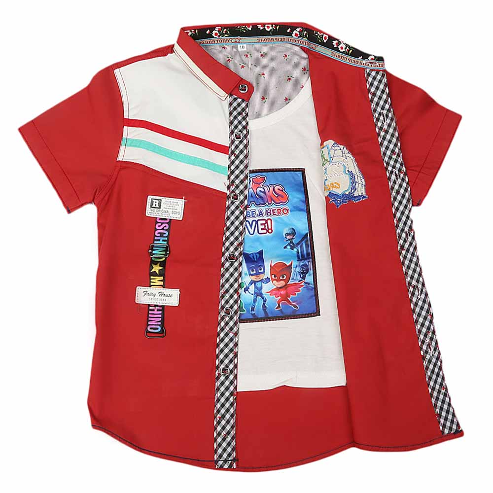 Boys Half Sleeves Printed Shirt - Red, Kids, Boys Shirts, Chase Value, Chase Value