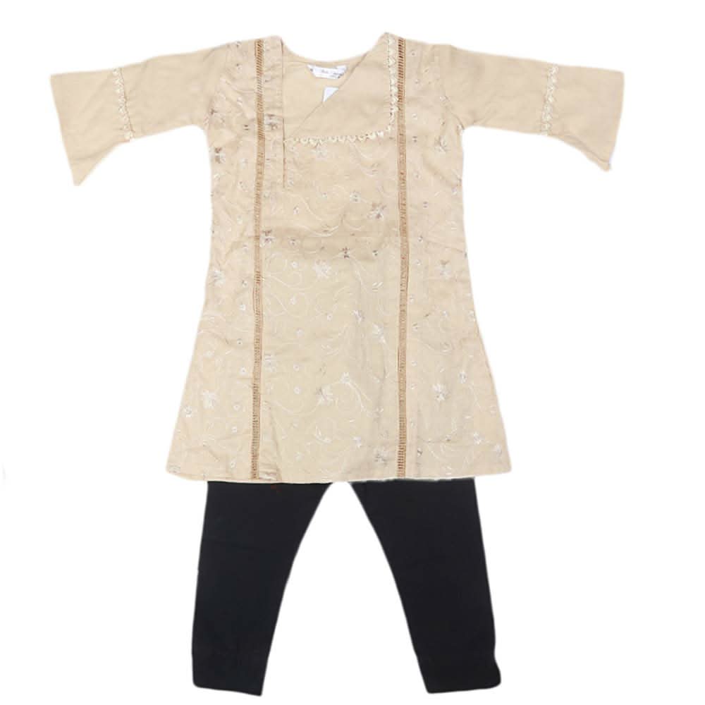 Girls Embroidered Cotton Suit 2 Pcs - Fawn, Kids, Girls Sets And Suits, Chase Value, Chase Value