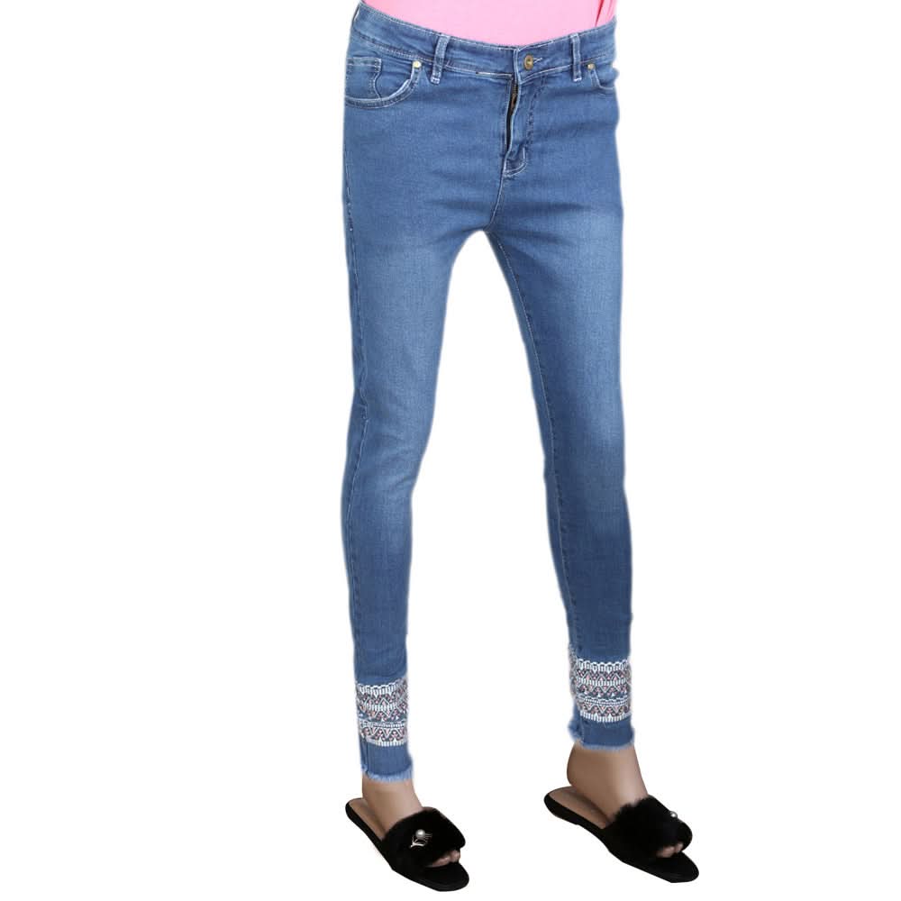 Women's Embroidery Denim Pant - Blue, Women, Pants & Tights, Chase Value, Chase Value