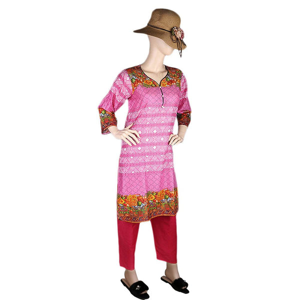Women's Printed Lawn 2 Pcs Stitched Suit - Pink, Women, Shalwar Suits, Chase Value, Chase Value