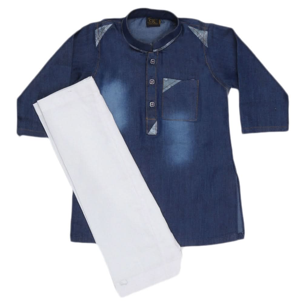 Boys Denim Kurta Shalwar - Blue, Kids, Boys Shalwar Kameez, Chase Value, Chase Value