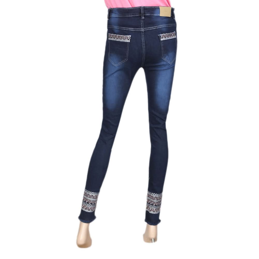 Women's Embroidery Denim Pant - Dark Blue, Women, Pants & Tights, Chase Value, Chase Value