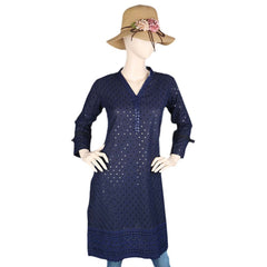 Women's Fancy Chikan Kurti - Navy Blue, Women's Fashion, Chase Value, Chase Value