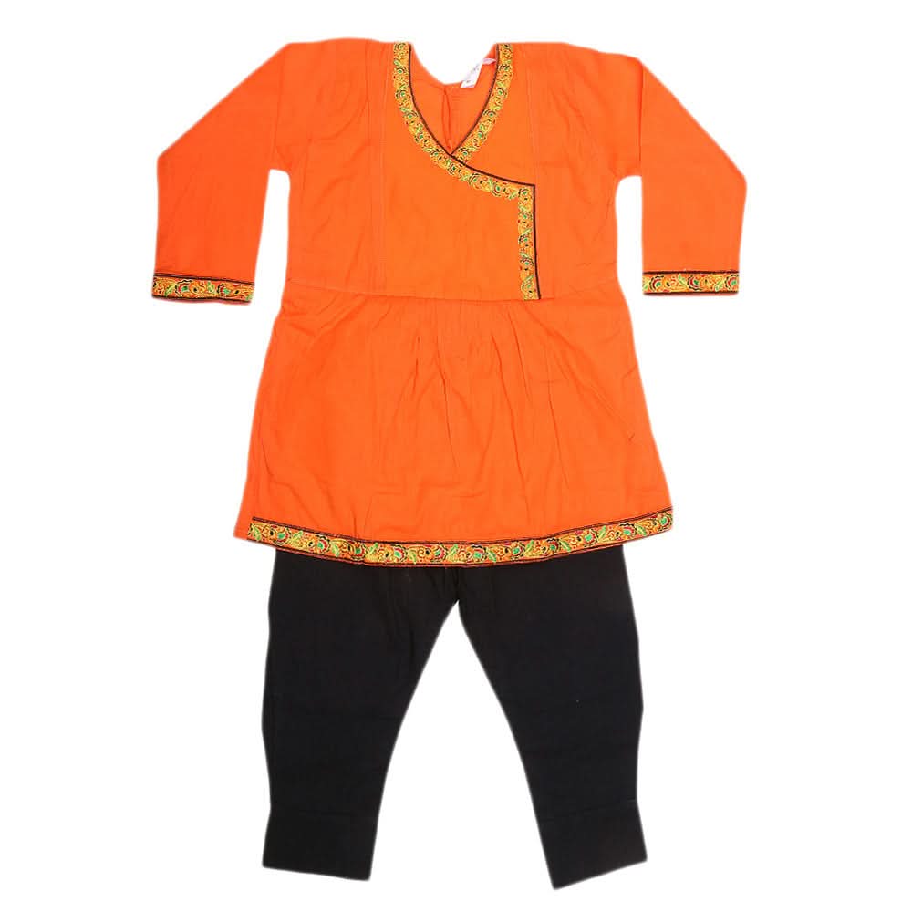 Girls Embroidered 2 Piece Suit - Orange, Kids, Girls Sets And Suits, Chase Value, Chase Value