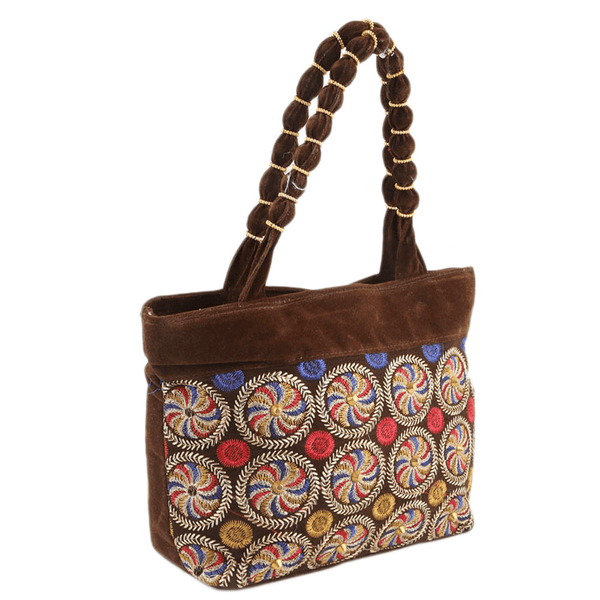 Women's Embroidery Handbag - Dark Brown - test-store-for-chase-value
