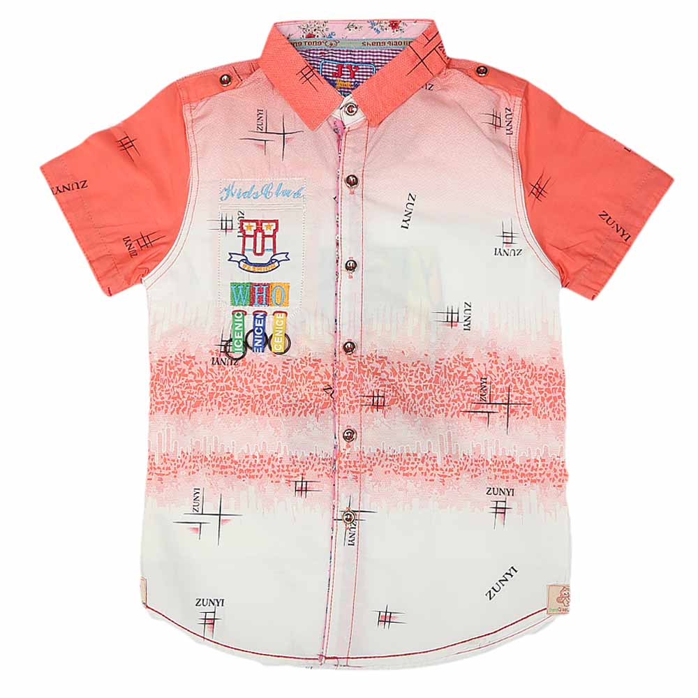 Boys Half Sleeves Printed Shirt - Peach, Kids, Boys Shirts, Chase Value, Chase Value