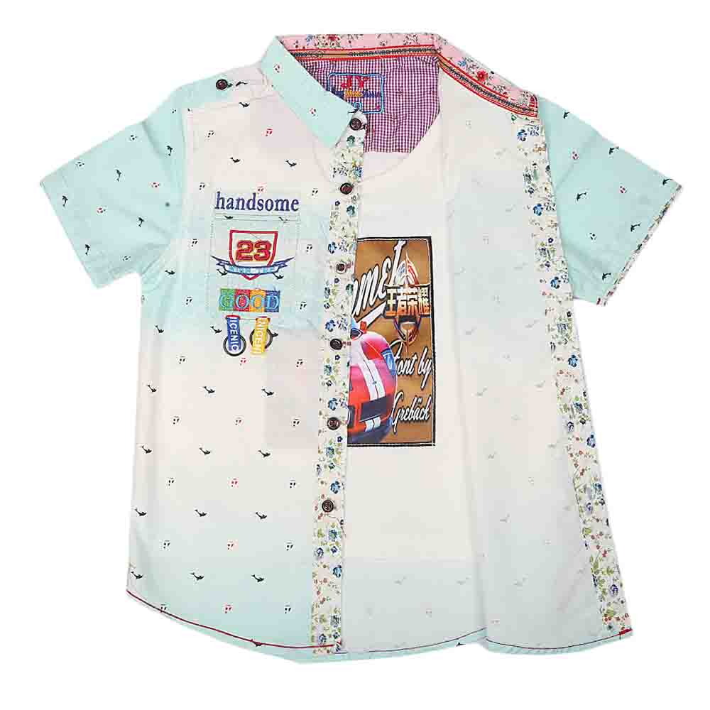 Boys Half Sleeves Printed Shirt - Cyan, Kids, Boys Shirts, Chase Value, Chase Value