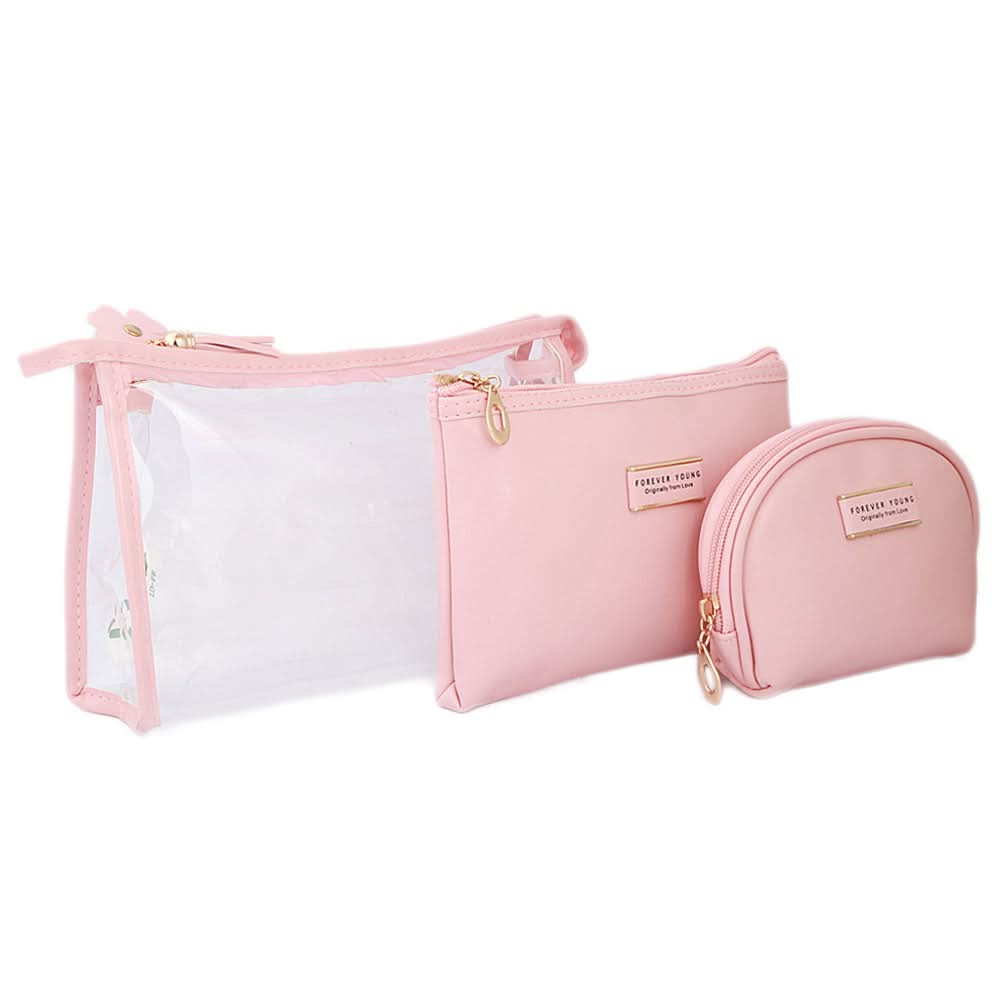 Women's Makeup Pouch 3 Pcs - Pink, Makeup Tools and Accessories, Chase Value, Chase Value