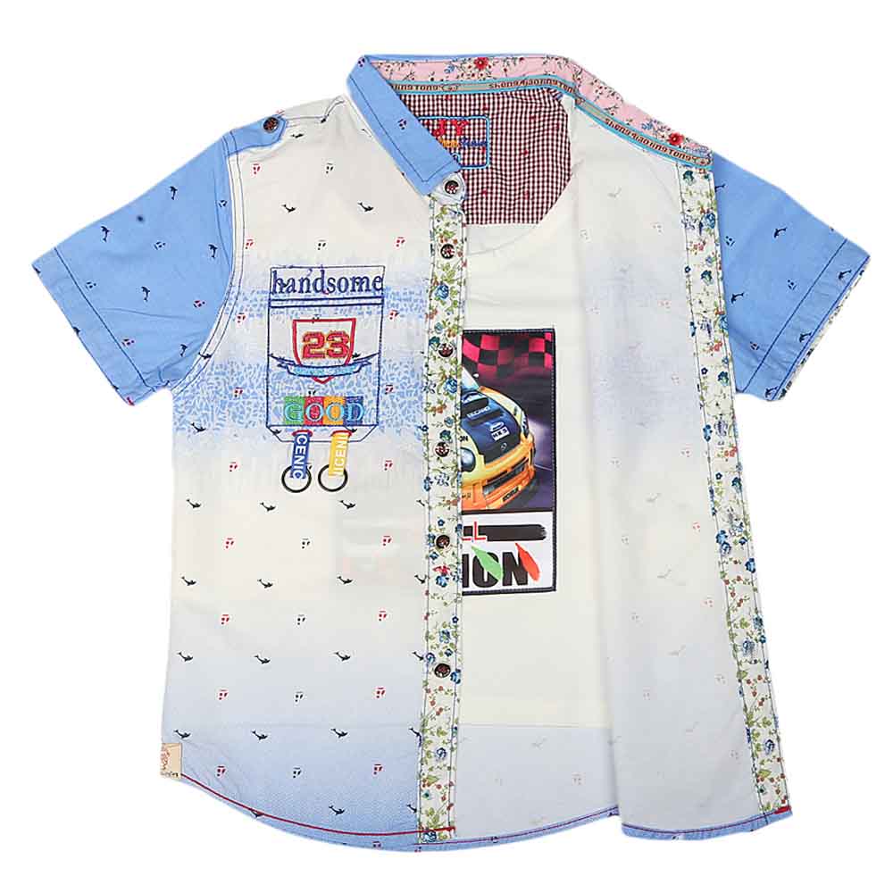 Boys Half Sleeves Printed Shirt - Blue, Kids, Boys Shirts, Chase Value, Chase Value