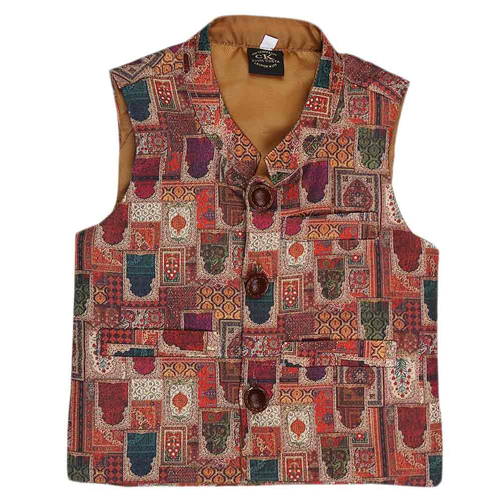 Boys Digital Waistcoat - Brown, Kids, Boys Waistcoats, Chase Value, Chase Value