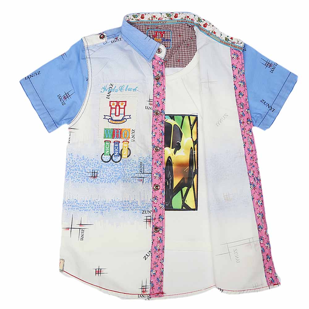 Boys Half Sleeves Printed Shirt - Blue, Kids, Boys Shirts, Chase Value, Chase Value