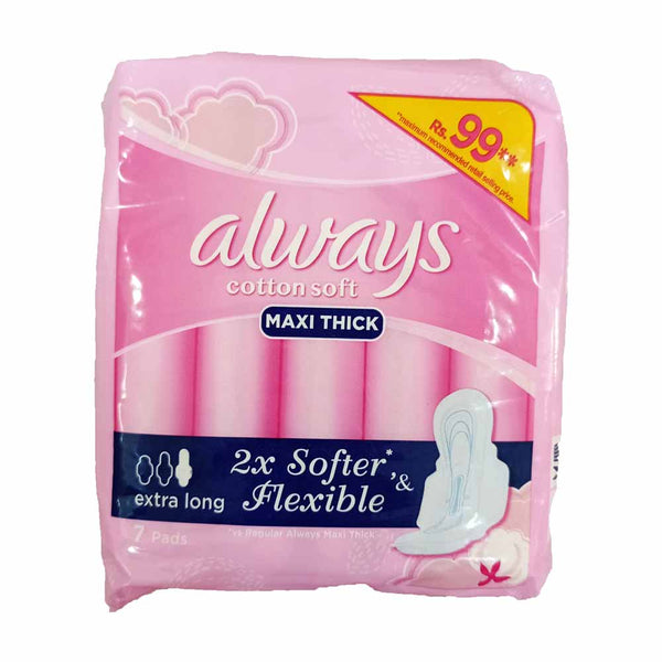 Always Cotton Soft Maxi Thick Extra Long – 7 Pads, Beauty & Personal Care, Sanitory Napkins, P&G, Chase Value