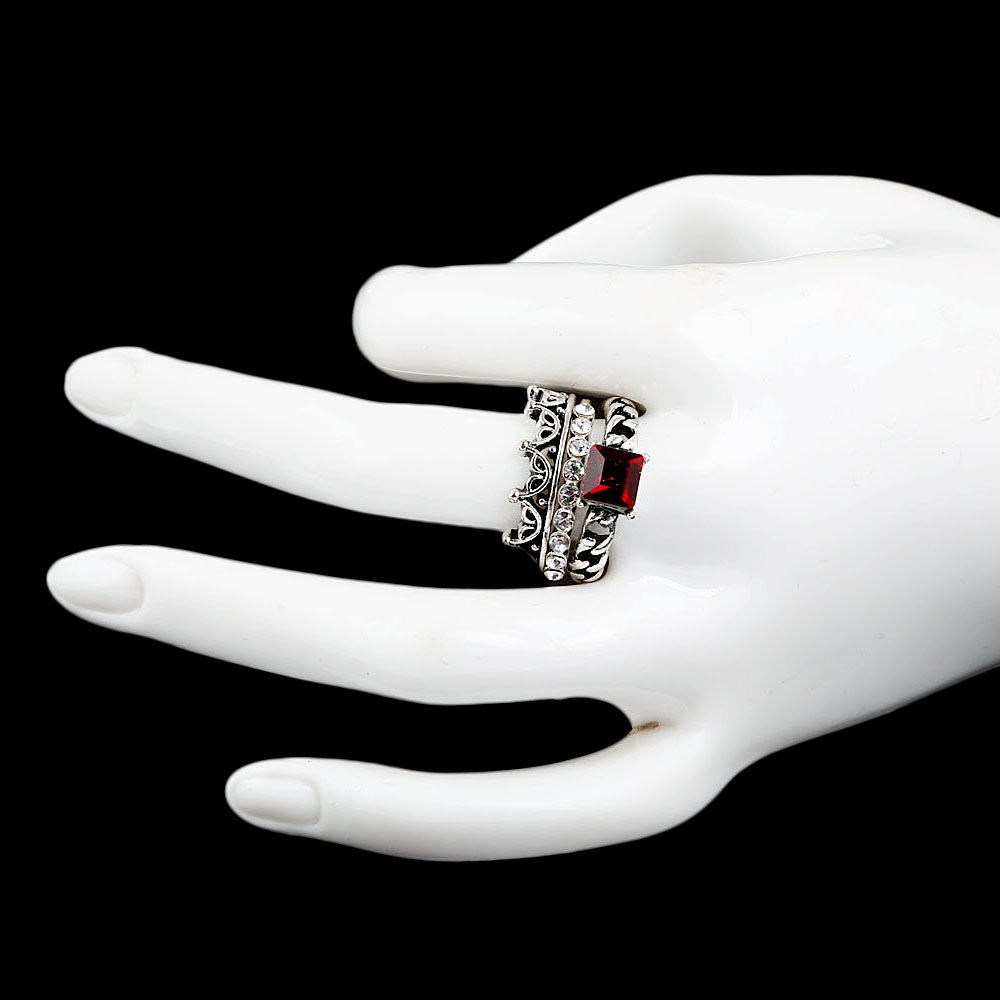 Women's Fancy Stone Ring - Silver - Red - test-store-for-chase-value