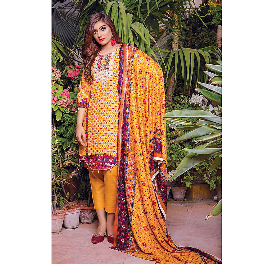 Khaddar Printed & Embroidered 3 Piece Un-Stitched Suit - AY410 A, Women, 3Pcs Shalwar Suit, Rana Arts, Chase Value