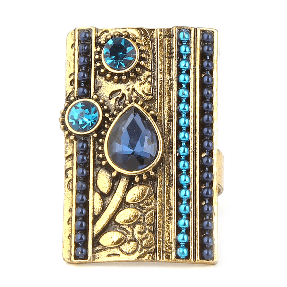 Women's Fancy Stone Ring - Golden - Blue - test-store-for-chase-value