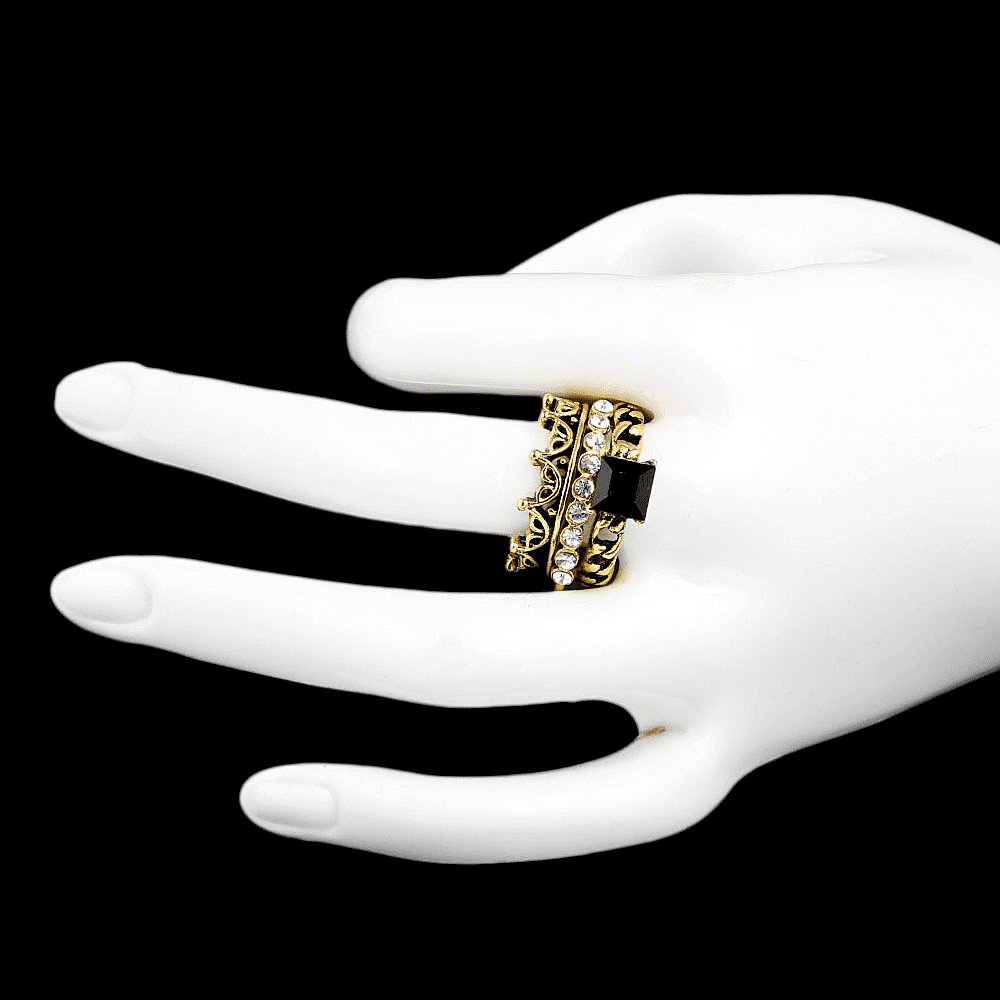 Women's Fancy Stone Ring - Golden - Black - test-store-for-chase-value