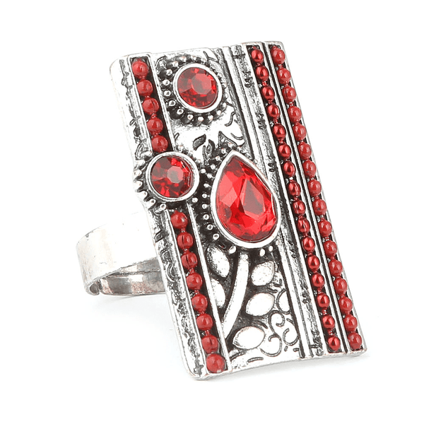 Women's Fancy Stone Ring - Silver - Red - test-store-for-chase-value