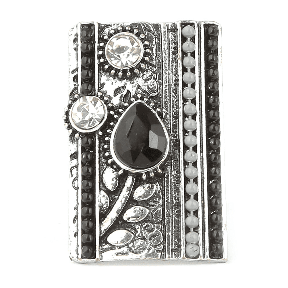 Women's Fancy Stone Ring - Silver - Black - test-store-for-chase-value