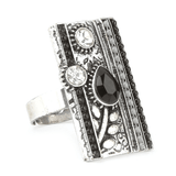 Women's Fancy Stone Ring - Silver - Black - test-store-for-chase-value