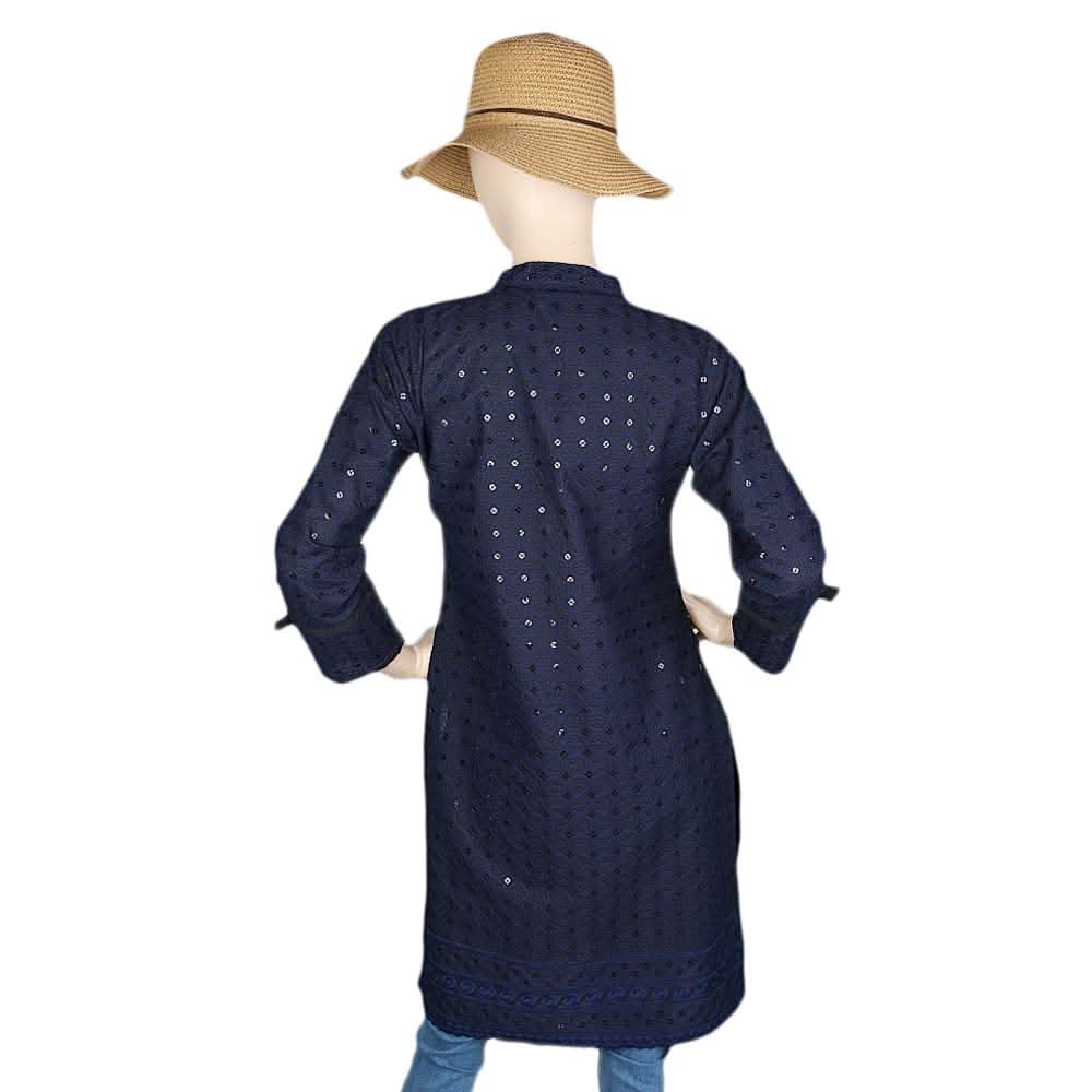 Women's Fancy Chikan Kurti - Navy Blue, Women's Fashion, Chase Value, Chase Value