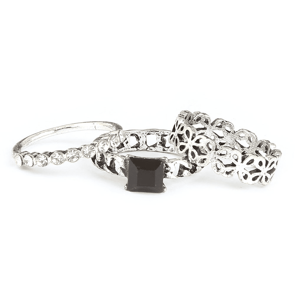 Women's Fancy Stone Ring - Silver - Black - test-store-for-chase-value