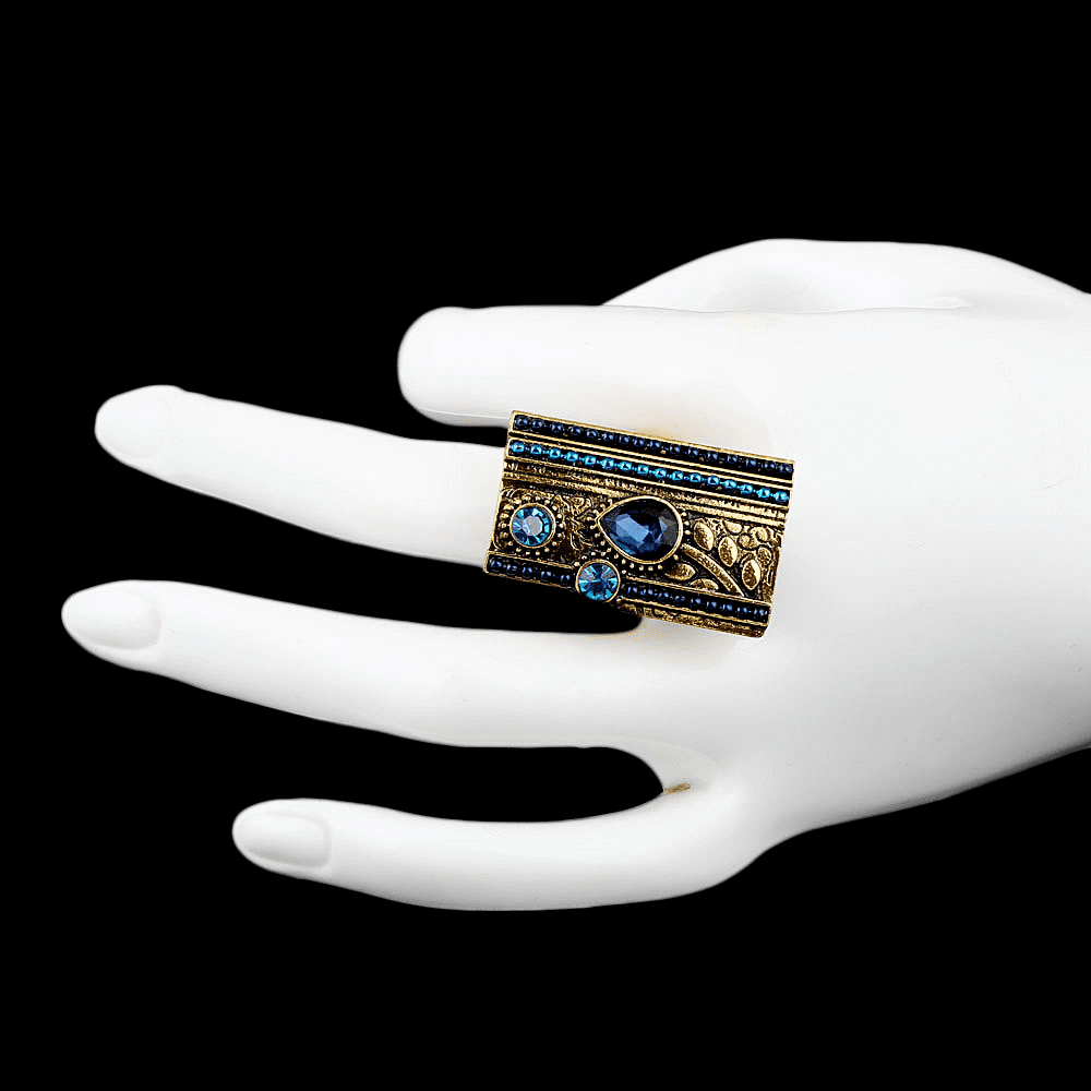 Women's Fancy Stone Ring - Golden - Blue - test-store-for-chase-value