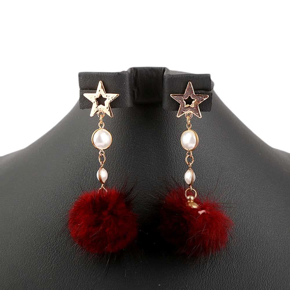 Women's Fur Earrings - Red - test-store-for-chase-value