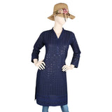 Women's Fancy Chikan Kurti - Navy Blue, Women's Fashion, Chase Value, Chase Value