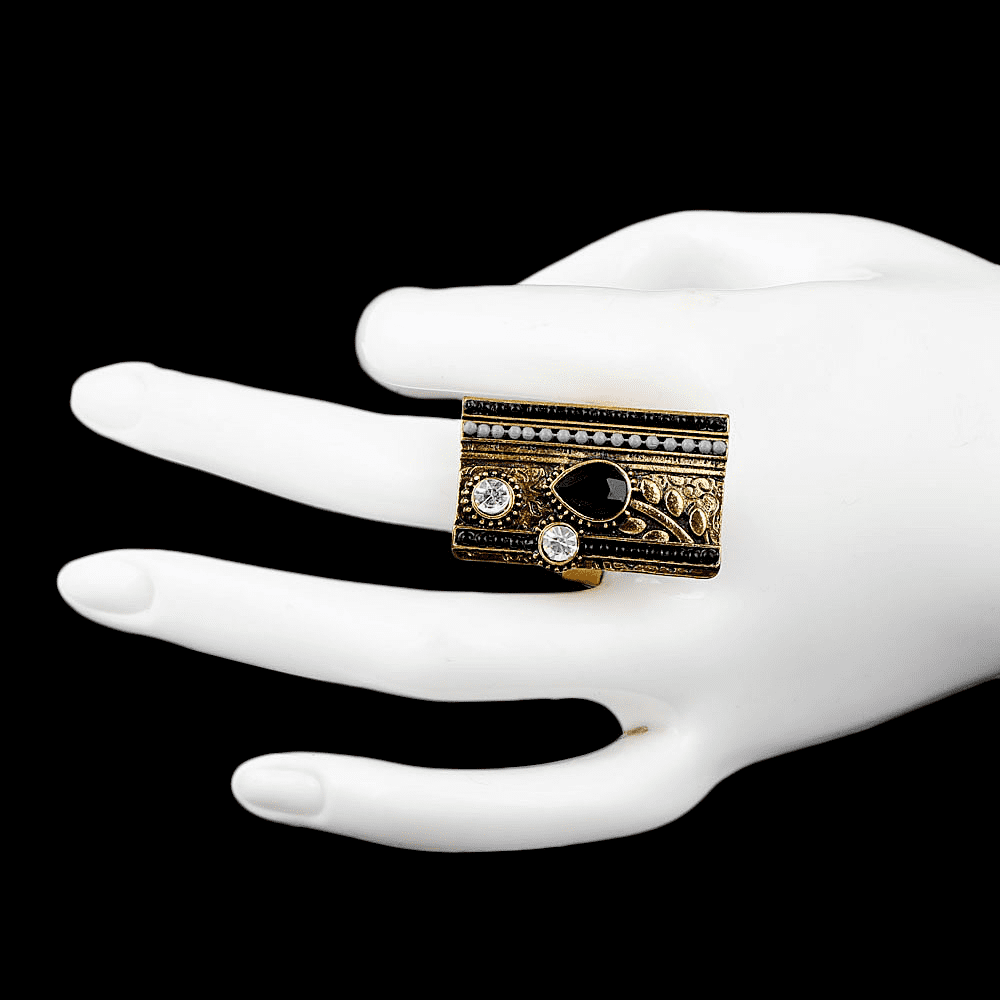 Women's Fancy Stone Ring - Golden - Black - test-store-for-chase-value