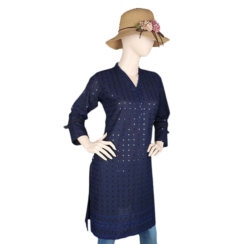 Women's Fancy Chikan Kurti - Navy Blue, Women's Fashion, Chase Value, Chase Value