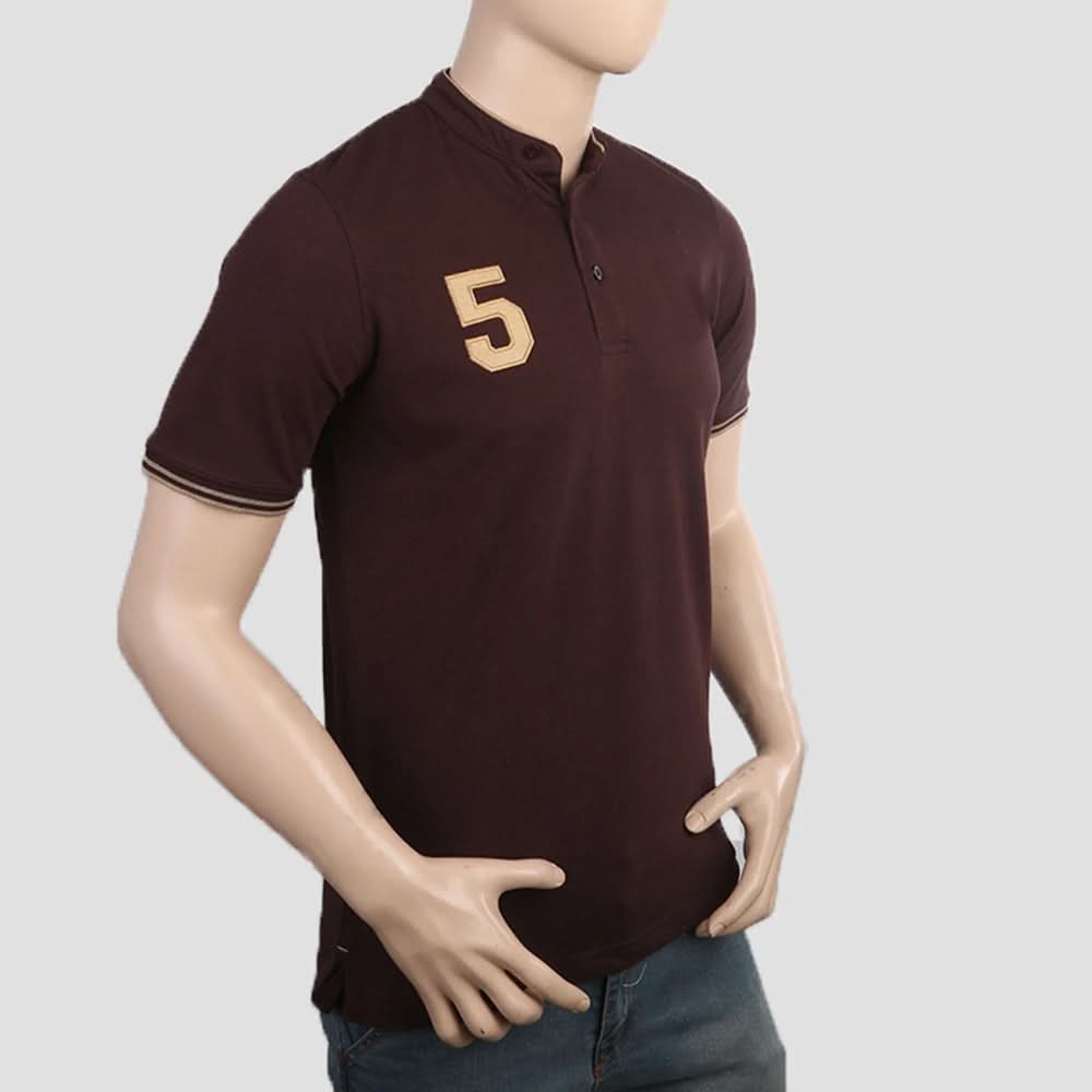 Men's Pique Band Collar Polo T-Shirt - Coffee, Men, T-Shirts And Polos, Chase Value, Chase Value