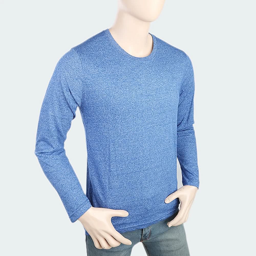 Men's Round Neck Full Sleeves T-Shirt - Blue, Men, T-Shirts And Polos, Chase Value, Chase Value