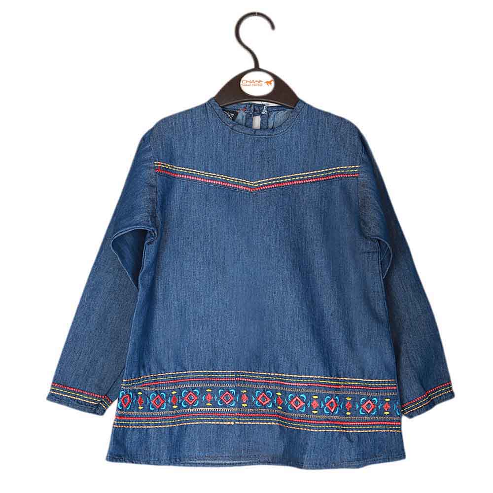 Girls Embroidered Denim Shirt - Blue, Kids, Tops, Chase Value, Chase Value