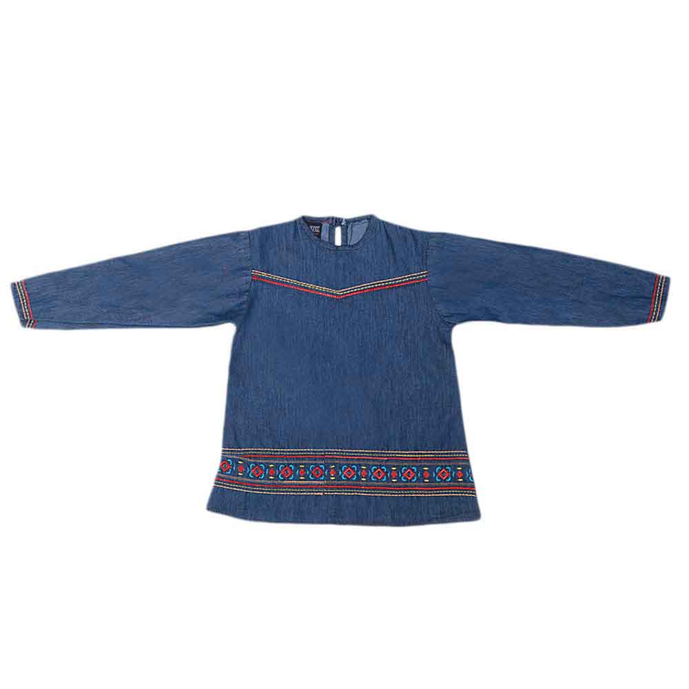 Girls Embroidered Denim Shirt - Blue, Kids, Tops, Chase Value, Chase Value