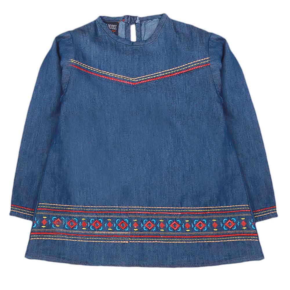 Girls Embroidered Denim Shirt - Blue, Kids, Tops, Chase Value, Chase Value