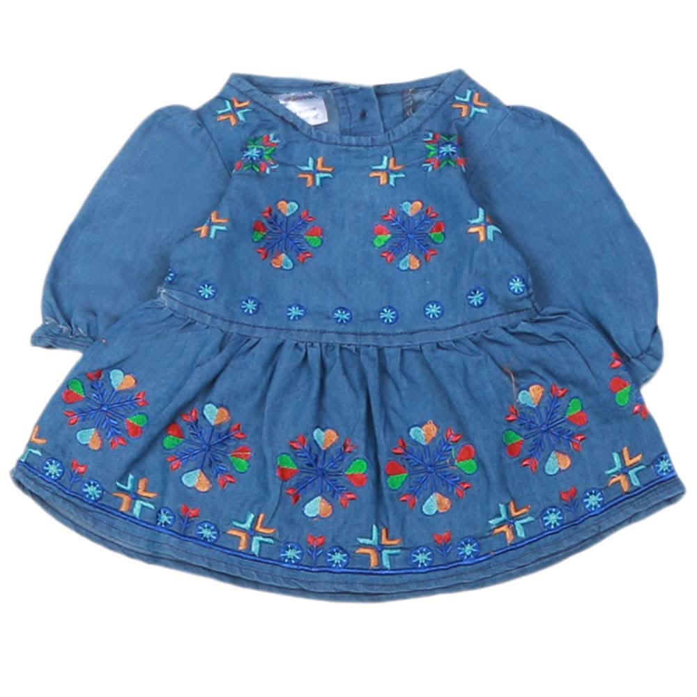 Newborn Girls Embroidered Denim Frock - Blue, Kids, NB Girls Frocks, Chase Value, Chase Value