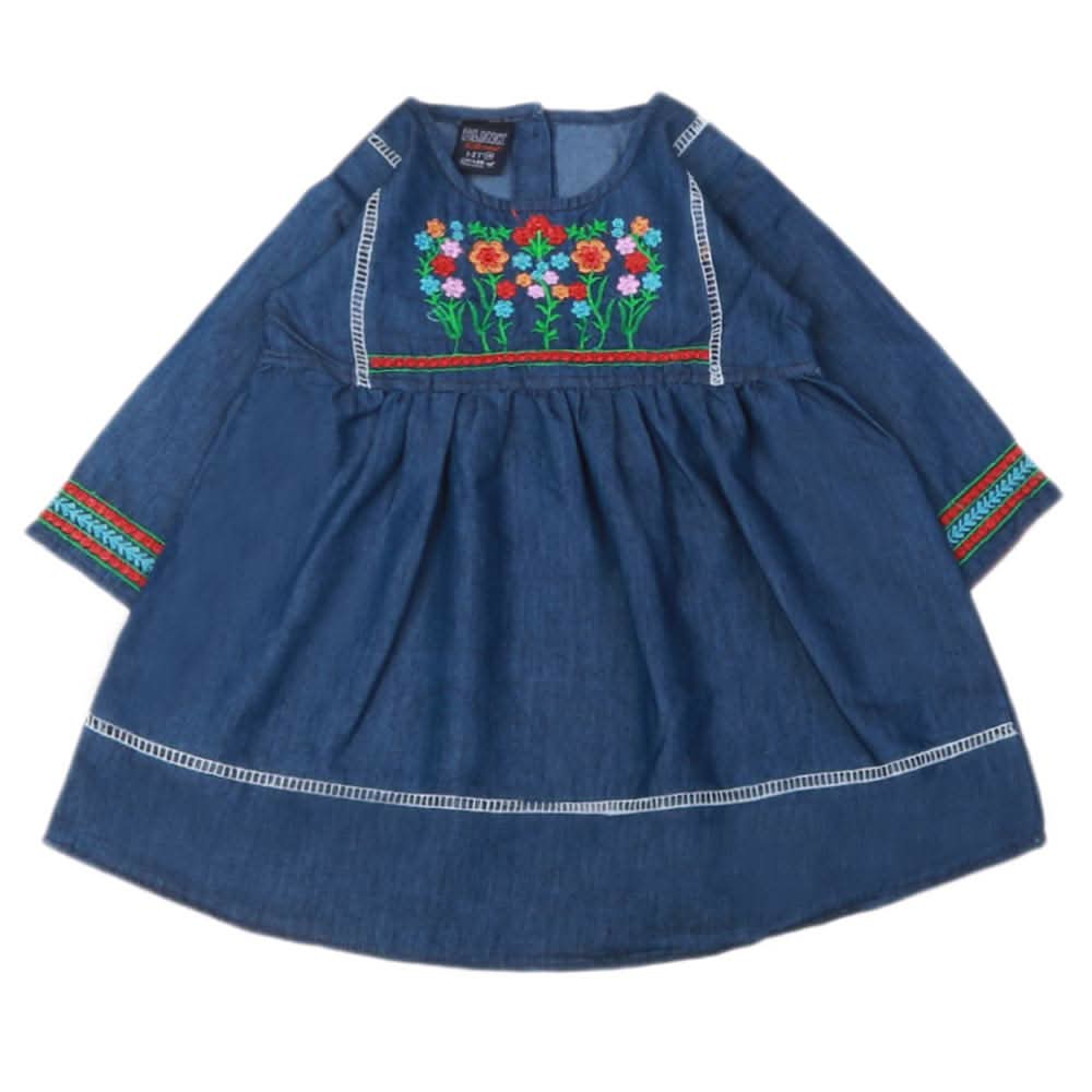 Girls Embroidered Denim Frock - Blue, Kids, Girls Kurti, Chase Value, Chase Value