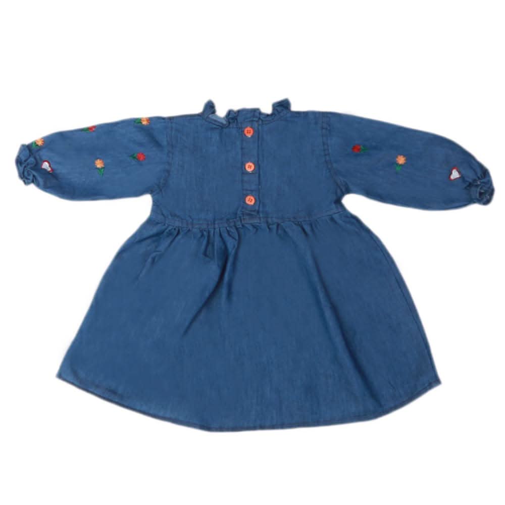 Girls Embroidered Denim Frock - Blue, Kids, Girls Kurti, Chase Value, Chase Value