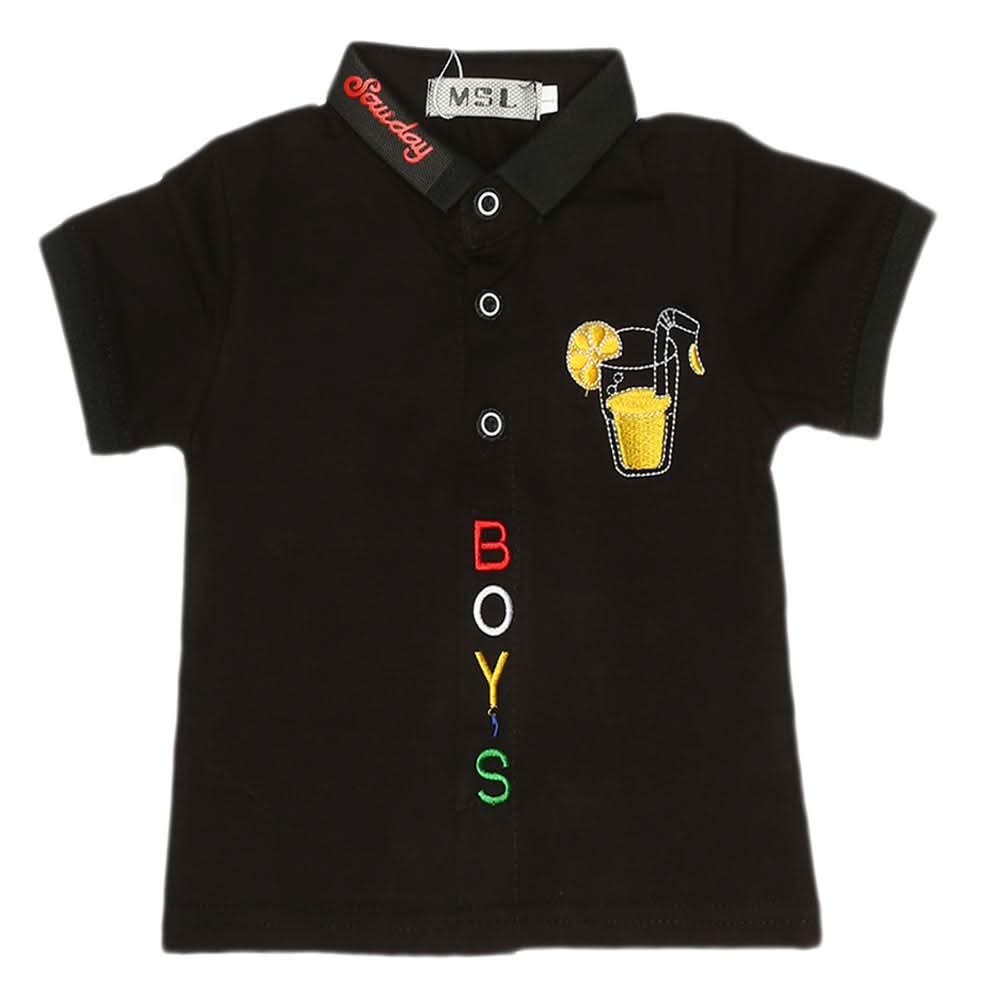 Boys Half Sleeves Polo T-Shirt - Black, Kids, Boys T-Shirts, Chase Value, Chase Value