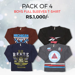 Boys Full Sleeves T-Shirts Pack Of 4 - Multi, Kids, Boys T-Shirts, Chase Value, Chase Value