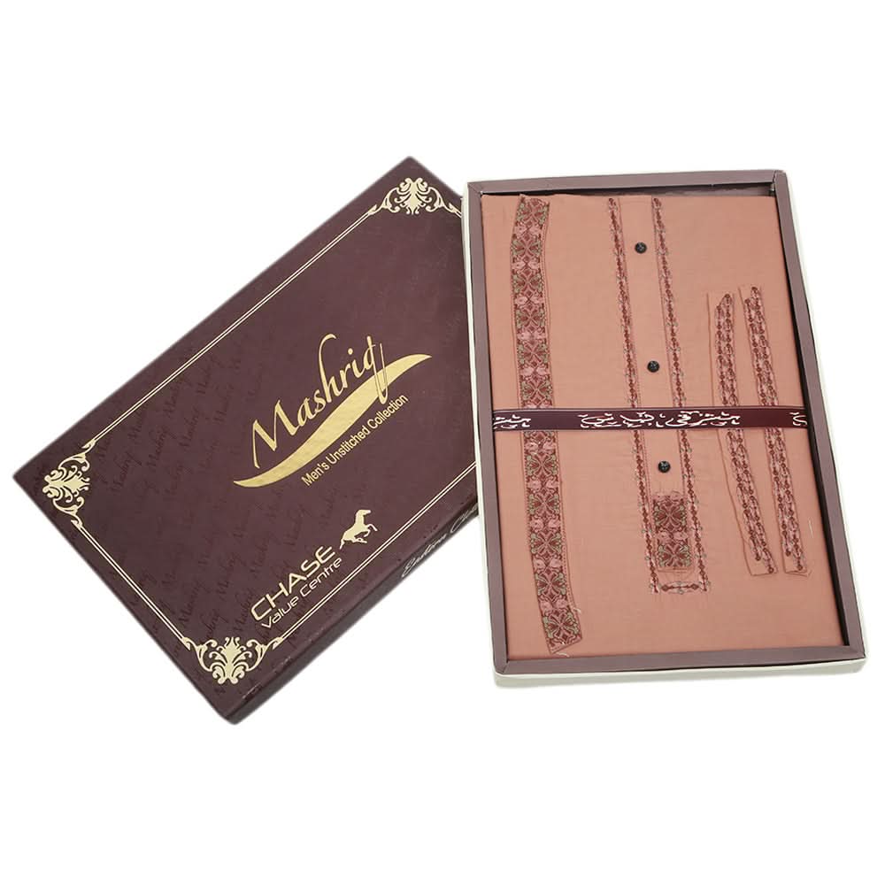 Men's Mashriq Embroidered Un-Stitched Suit - Brown, Men, Unstitched Fabric, Chase Value, Chase Value