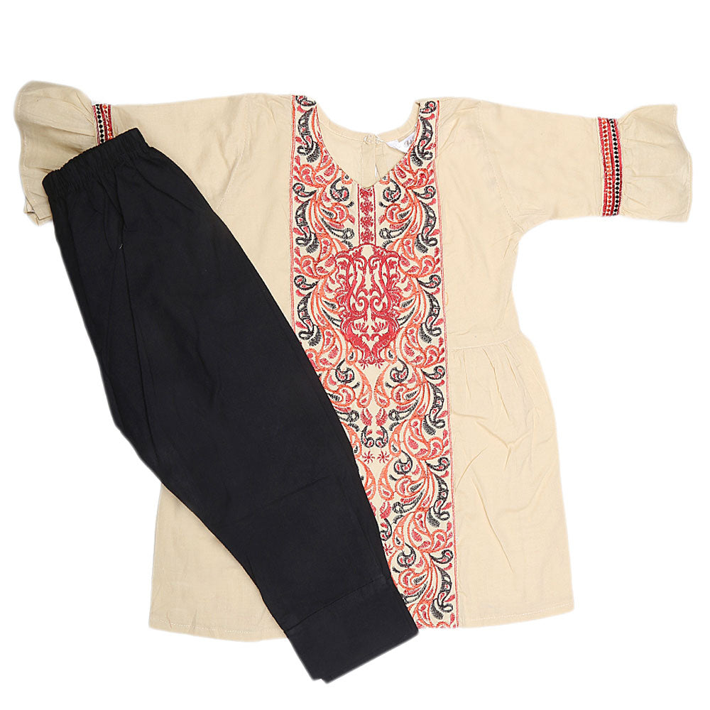 Girls Embroidered 2 Piece Suit - Fawn, Kids, Girls Sets And Suits, Chase Value, Chase Value