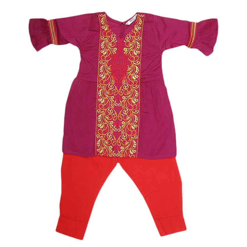 Girls Embroidered 2 Piece Suit - Purple, Kids, Girls Sets And Suits, Chase Value, Chase Value