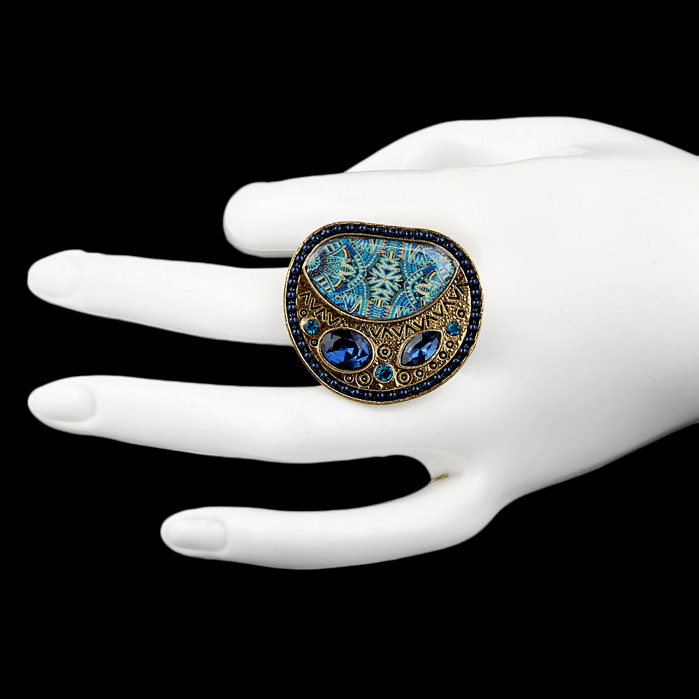 Women's Fancy Stone Ring - Golden - Navy Blue - test-store-for-chase-value