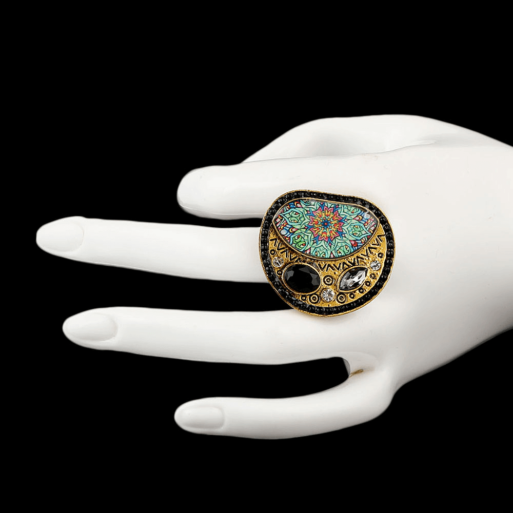 Women's Fancy Stone Ring - Golden - Black - test-store-for-chase-value