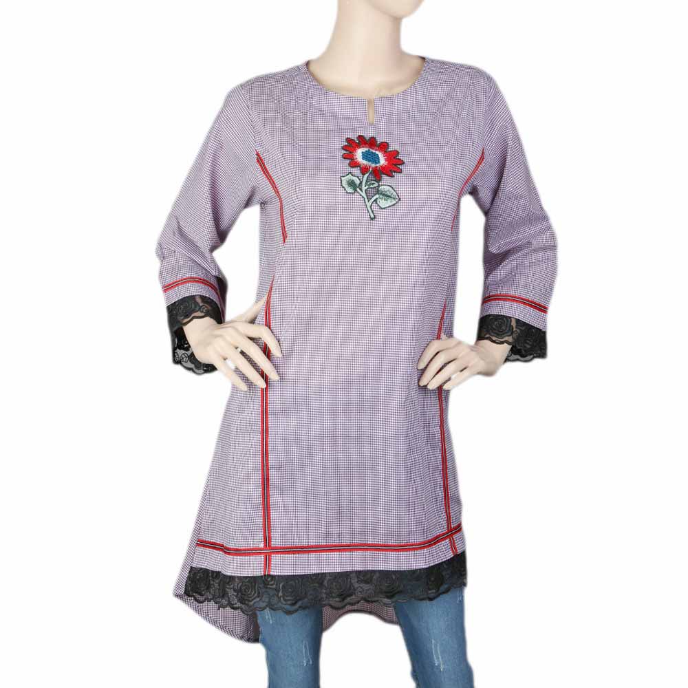 Women's Embroidered Kurti - Pupple, Women, Ready Kurtis, Chase Value, Chase Value
