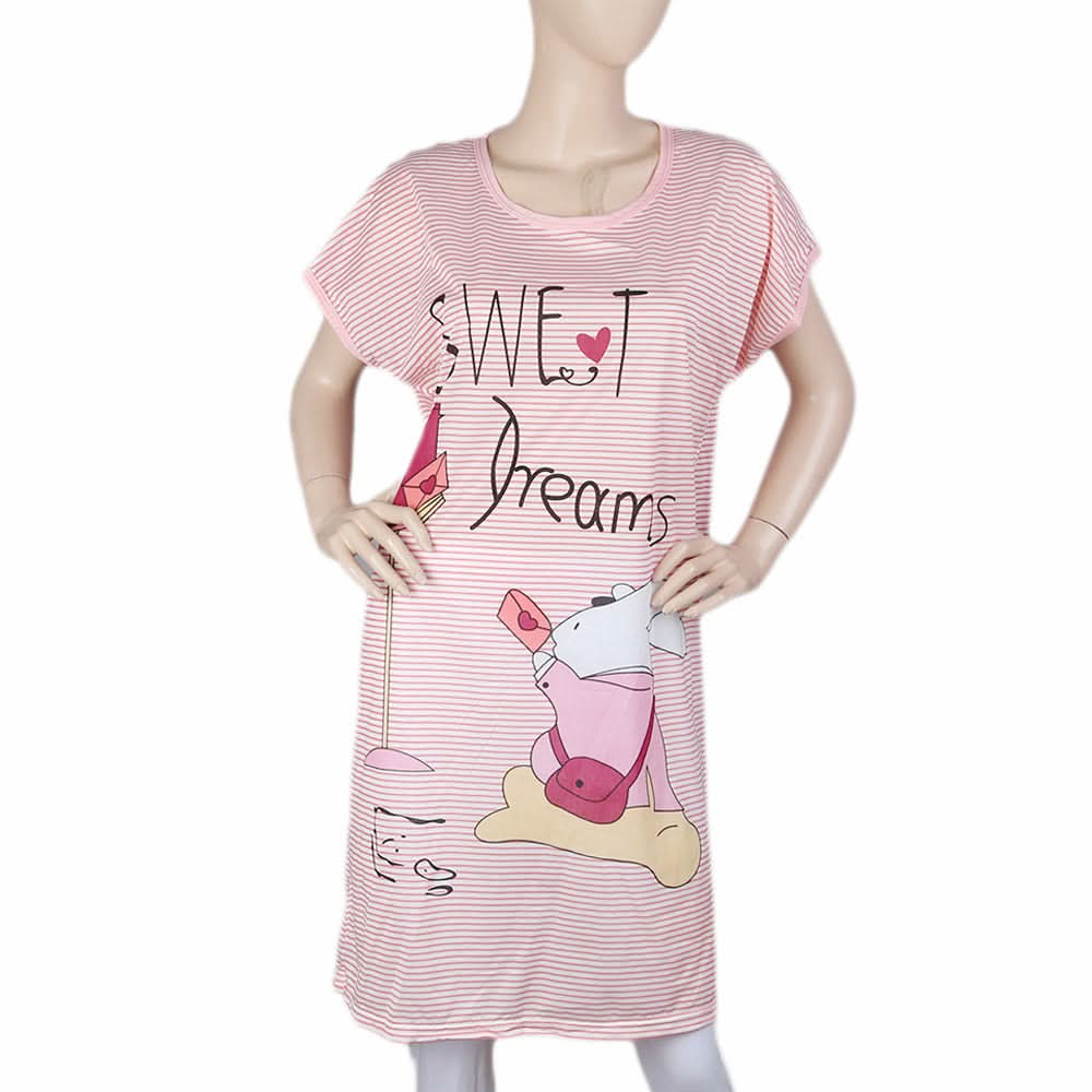 Women's Night Long T Shirt - T Pink, Women, Night Suit, Chase Value, Chase Value